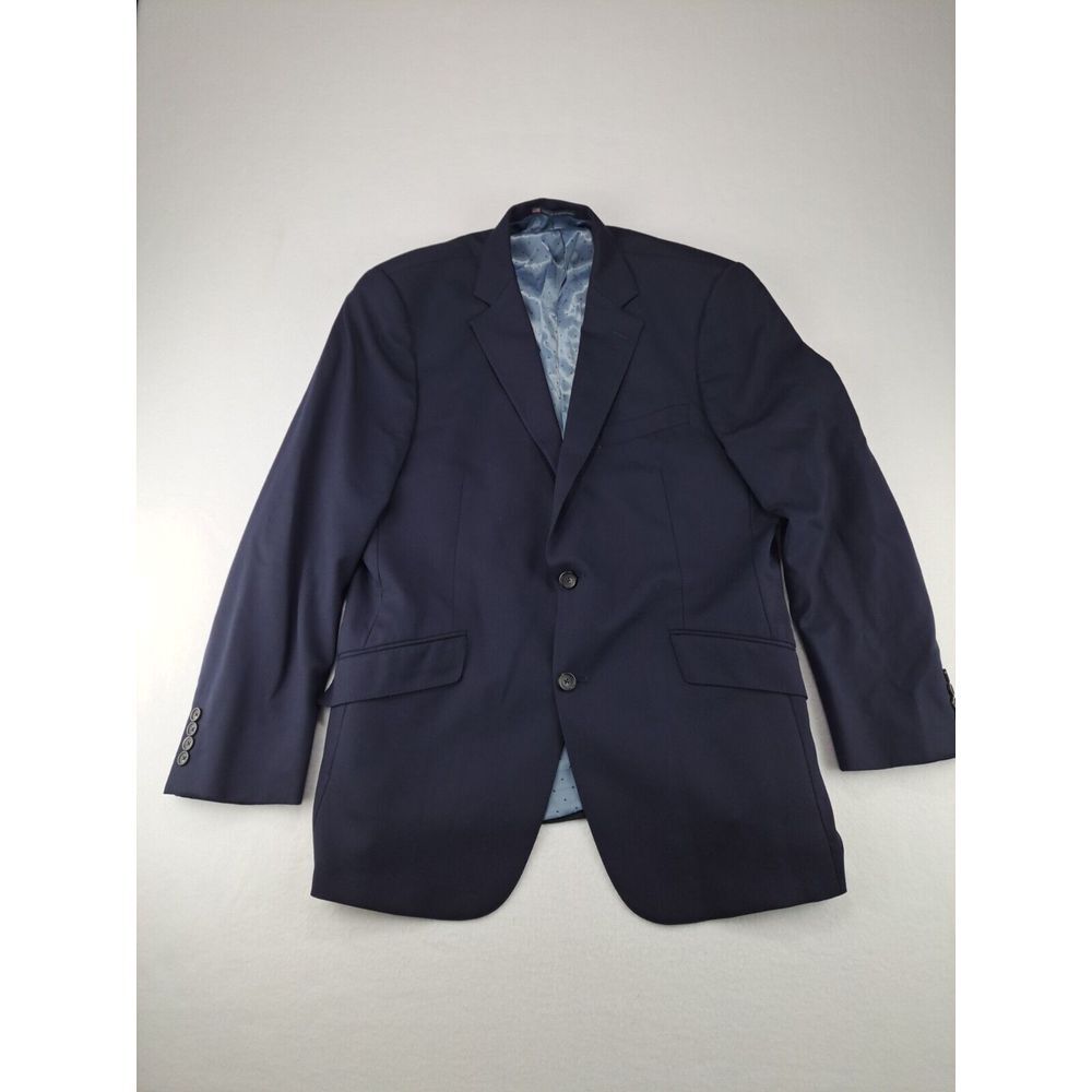 Hart Schaffner Marx Blazer Mens Solid Blue 44R Worsted Wool Made In USA